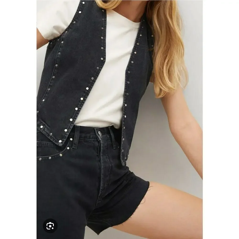 NWT Mango MNG 2-piece Studded Denim Vest and Shorts. Vest Size M, Shorts size 4